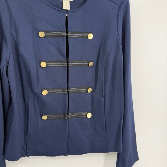 Chicos women Blazer jacket navy blue military Size 1 (M) Rayon gold buttons - Picture 6 of 8